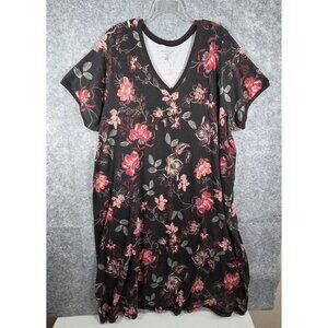 Dreams Co. Women's Short Sleeve Midi Dress Black Floral Size 5X Petite